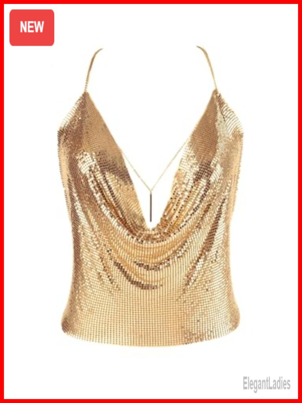 Sparkly Deep V Neck Crop Tank Top Cami Body Chain Top